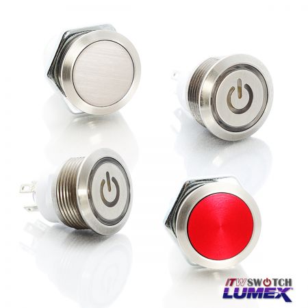Interruptores de botón pulsador de acción rápida de 19 mm, 5 A/28 V CC - Interruptores pulsadores impermeables de alta corriente de 19 mm